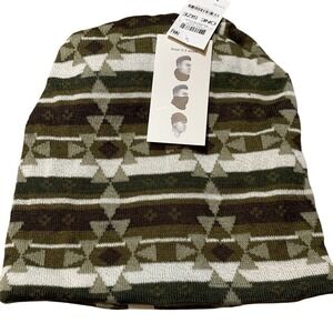NWT Sun + Stone Green and White Tribal‎ Knit Beanie Neck Gaiter Wear 3 Ways